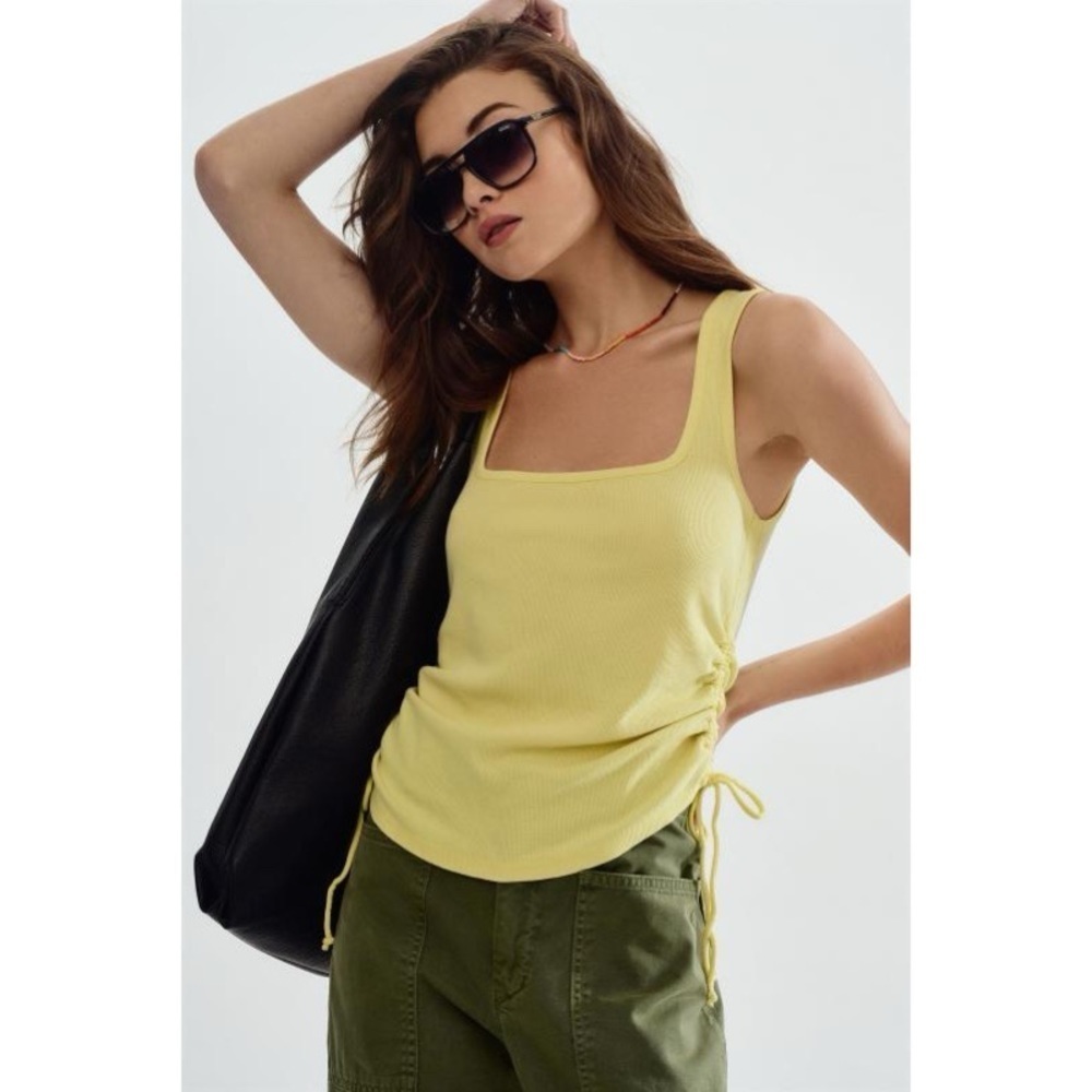 Anthropologie Pilcro Ruched Square Neck Organic Cotton Side Drawstring Tank Top